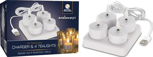 Set de bougies chauffe-plat LED rechargeables 4 pièces avec chargeur blanc décoration