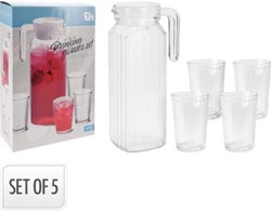 Drinkglazenset met karaf 5-delig multicolor glas waterkan
