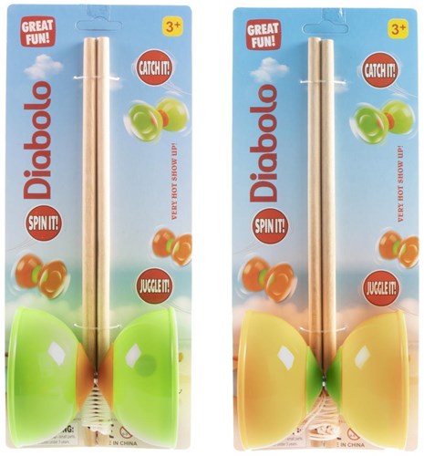Diabolo spel houten speelgoed 30cm kleurrijk circusspel