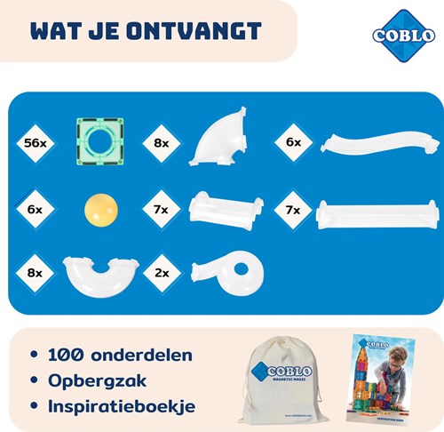 Coblo speelgoed magnetische tegels pastel marblerun / knikkerbaan 100 stuks-2