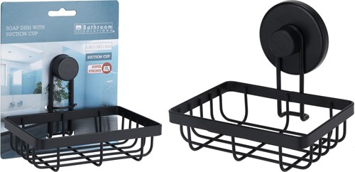 Badkamer zeepbakje zwart met zuignap - compact zeeprekje voor douche