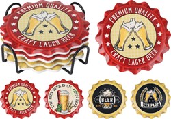 Excellent Houseware onderzetter set beer karton 4 stuks in houder