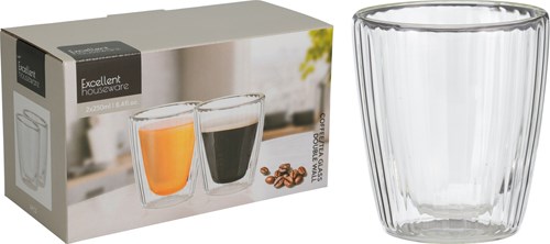Dubbelwandig koffie theeglas 250ml set van 2 transparant glas