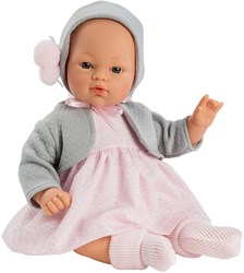 Asi pop babypop Koke 36cm roze jurk grijs jasje speelgoedpop
