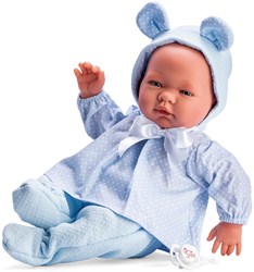 Asi babypop Pablo 43cm - pop met blauwe kleding en schattige oortjes