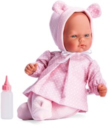 Asi babypop Oli 30cm - roze kleding met schattige oortjes pop
