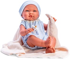 Asi babypop Pablo 43cm - blauwe gebreide romper poppenkind