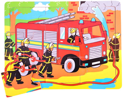 BigJigs houten puzzel brandweer - 9 stukjes educatief speelgoed