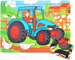 Bigjigs Houten Puzzel Tractor - 9 stukjes