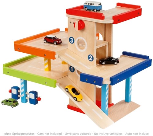 Goki houten parkeergarage speelgoed met lift en wasstraat-2