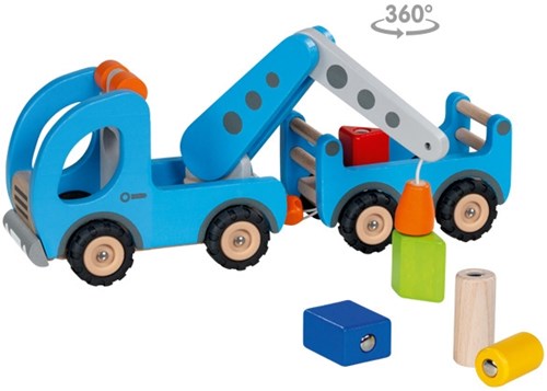 Goki camion de remorquage en bois véhicule jouet avec remorque magnétique-2