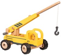 Goki houten kraanwagen - mobiel bouwvoertuig speelgoed geel-2