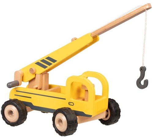 Goki houten kraanwagen - mobiel bouwvoertuig speelgoed geel-2