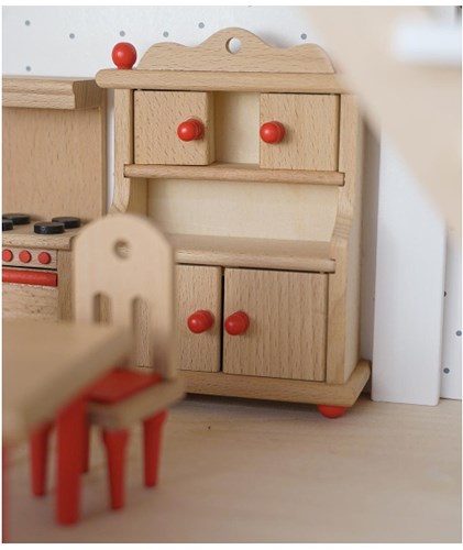 Goki cuisine maison de poupée ensemble meubles bois complet rouge-3