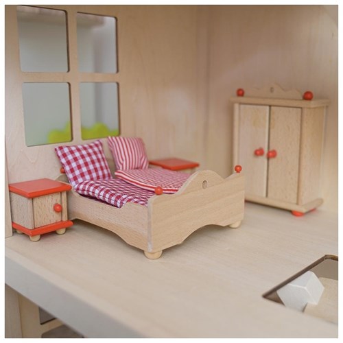 Goki poppenhuis slaapkamer houten meubeltjes set klassiek-3