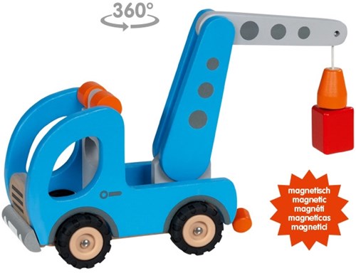 Goki camion de remorquage en bois véhicule jouet avec remorque magnétique-3
