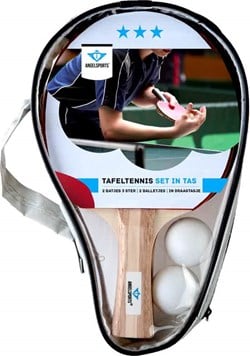 Engelhart Games tafeltennis set 2x 3-ster bat met 2 ballen 40 mm in rits tas