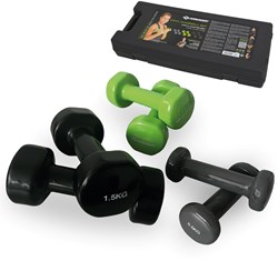 Schildkröt dumbbell set fitness 6-delig met vinyl coating en koffer