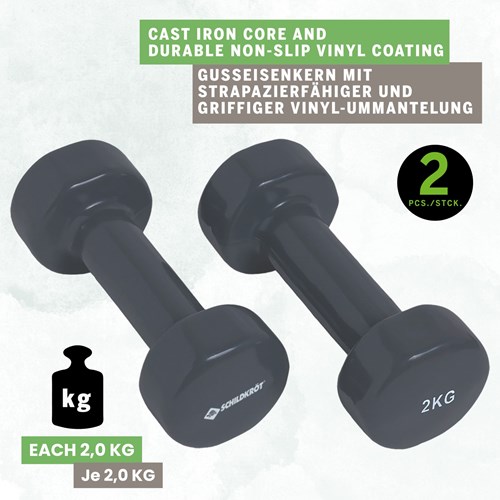 Schildkröt dumbbells fitness set 2x2kg - vinyl gewichten grijs-2