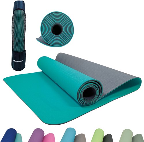 Schildkröt yogamat antislip tweekleurig 4mm antraciet blauw PVC-vrij