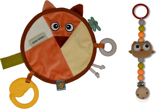 Dolce Toys speelgoed Earth knuffeldoekje & speenketting - Fiona Vos & Ollie Uil