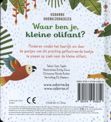 Usborne doorkijkboekje babyboek Waar ben je, kleine olifant? 6 maanden+-2