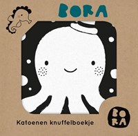 Bora Shop stoffen knuffelboekje water - babyboekje zwart-wit labeltjes