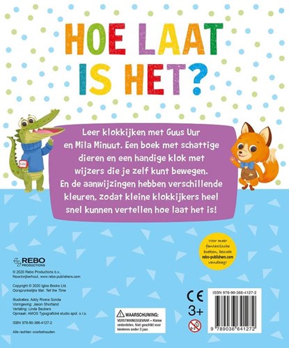 Rebo klokboek leer klokkijken met dieren en beweegbare wijzers 3+-2