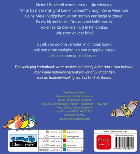 Clavis peuterboek Kleine Uil - Spelen in de nacht kartonboek 2+-2