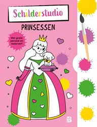 Ballon kleurboek prinsessen schilderstudio met penseel en verfpalet