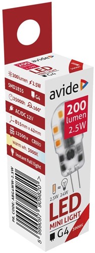 Avide LED G4 2.5W WW 3000K (200 lumen)