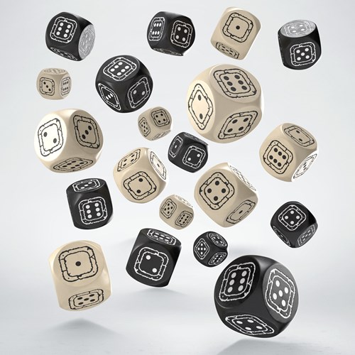 Q-Workshop dobbelstenen set Fortress Compact D6 zwart beige 20 stuks-2