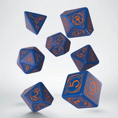 Q-Workshop Wizard - Jeu de dés bleu foncé et orange (7)-2