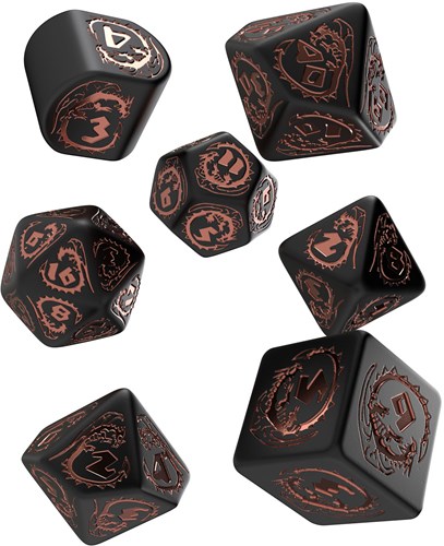 Q-Workshop Draken Modern Dice Set Zwart & Koper (7 stuks)-2