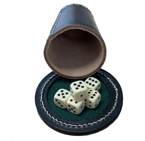 Engelhart Games pokerbeker zwart leder met dobbelstenen 16mm - speelplezier-2