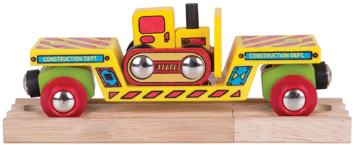 BigJigs houten dieplader wagon met bulldozer speelgoedtrein-2