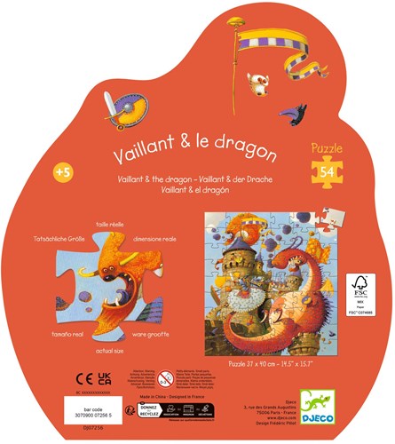 Djeco PUZZLES - PUZZLES SILHOUETTES Vaillant et les dragons - 54 pcs - FSC MIX
