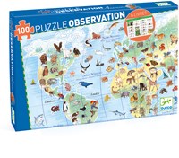 Djeco PUZZLES - PUZZLES OBSERVATION Animaux du monde 100pcs  +livret - FSC MIX