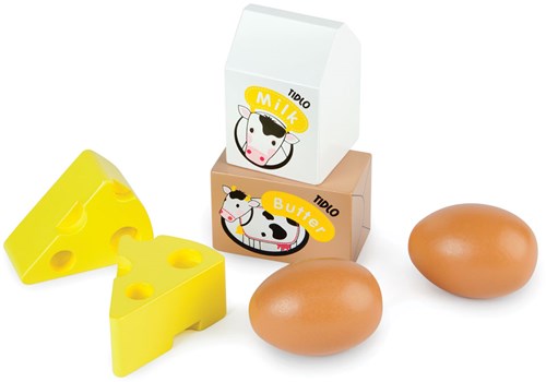Tidlo jouet alimentaire en bois œufs et produits laitiers en caisse-2