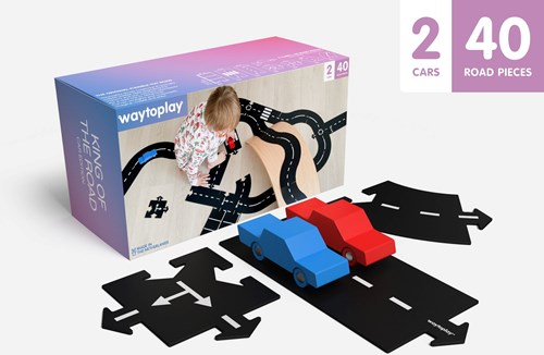 Waytoplay flexibele autobaan King of the Road - 40 delen + 2 auto's - binnen en buiten spelen