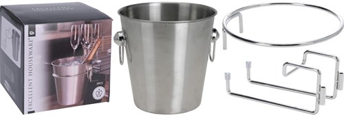Excellent Houseware champagnekoeler RVS met houder - 3 liter - zilver