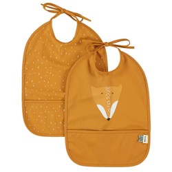 Trixie afwasbaar slabbetje 2-pack - baby slab met opvangbakje Mr. Fox