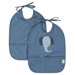 Trixie slabbetje baby 2-pack waterdicht Mrs. Elephant - Afwasbaar en blauw