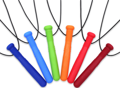 ARK Therapeutic collier jouet à mâcher rouge pour enfants Lange, gladde kauwketting in honkbalknuppelvorm, geschikt voor stevige kauwers.-2