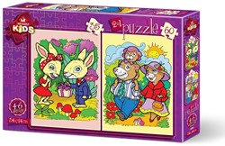 Art puzzel 2 puzzels - The Rabbits and The Bear Family - 35 stukjes