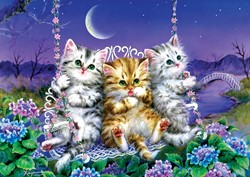 Art puzzel Kittens swinging in the Moonlight - 500 stukjes