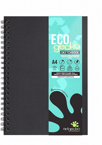 Artgecko schetsboek Eco spiraal A4 150gr 40 vel wit duurzaam papier