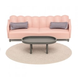 Lundby poppenhuis woonkamerset - roze en bruin speelgoedmeubels