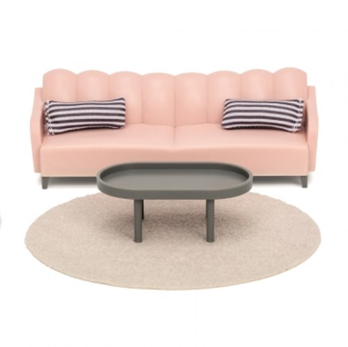 Lundby poppenhuis woonkamerset - roze en bruin speelgoedmeubels