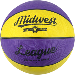 Midwest ballon de basket jaune-violet taille 3 - ballon en caoutchouc intérieur et extérieur